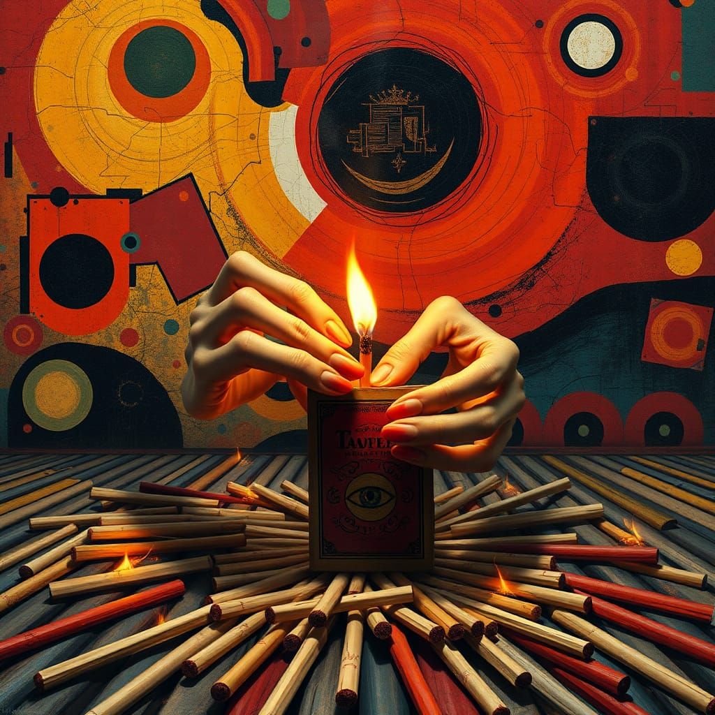 Surreal Hands Grasp Matchbook Over Dynamite