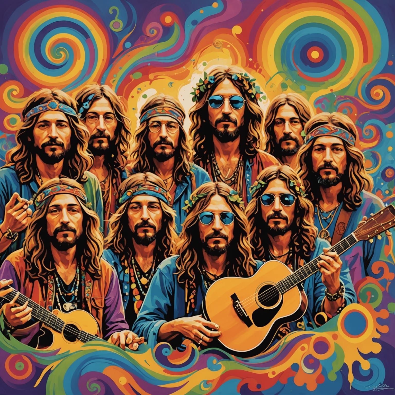 Colorful Abstract Art: Hippies in Cartoon Chaos