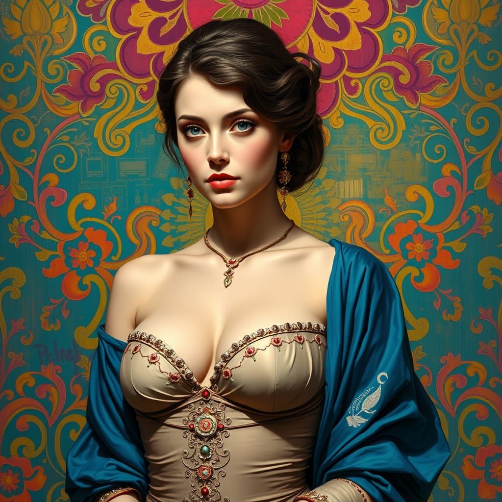 Elegant Lady Portrait in Art Nouveau Style