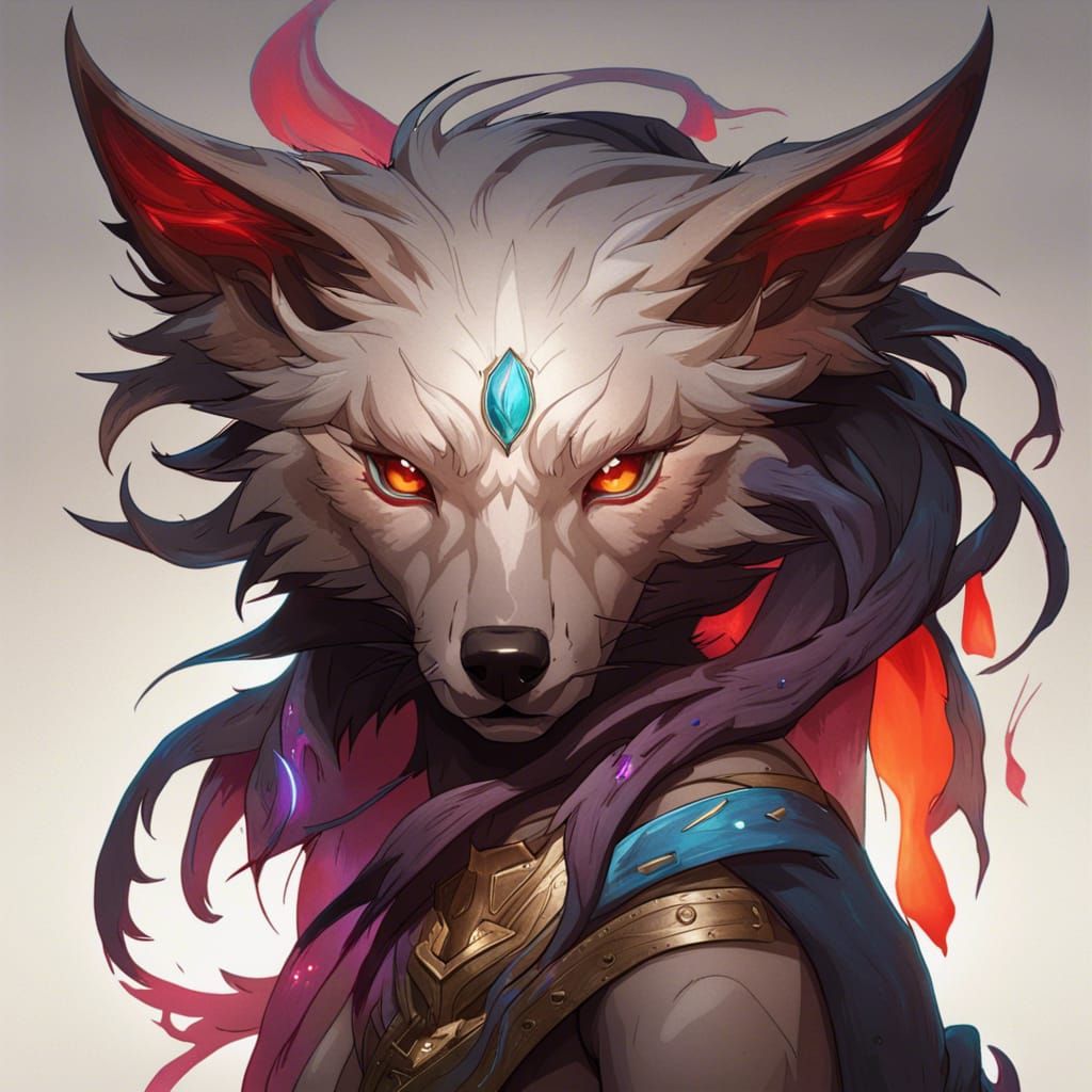 Detailed Hellhound Kitsune Portrait in Artgerm Style
