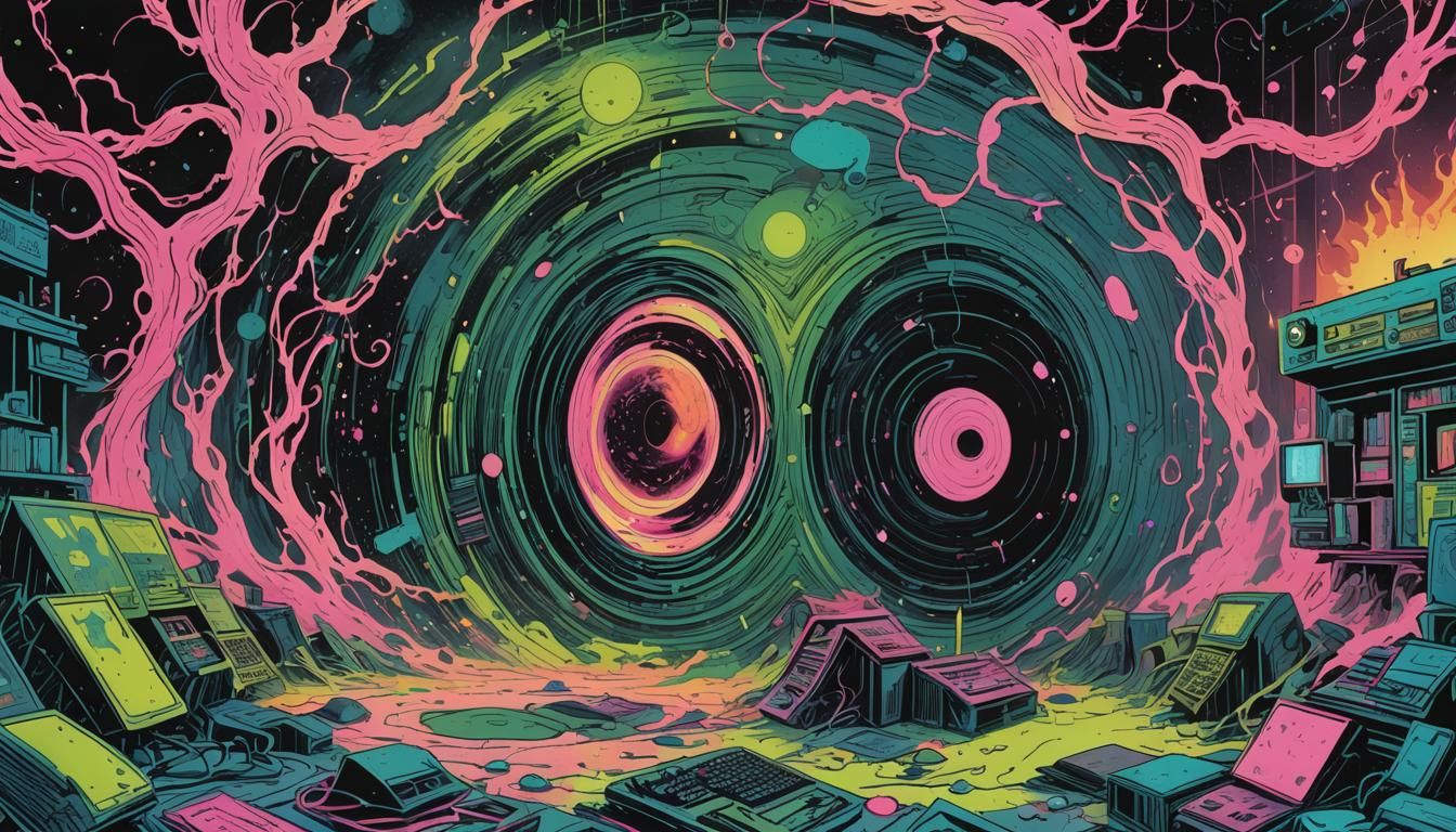 Black Hole Devouring Reality in Retro Comics Style