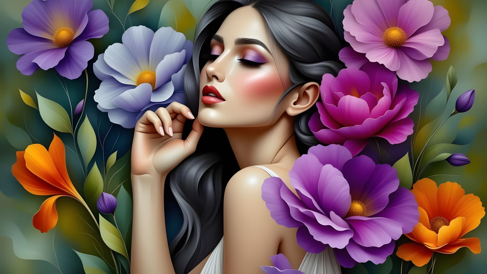 Dreaming Woman in Abstract Romanticism Style