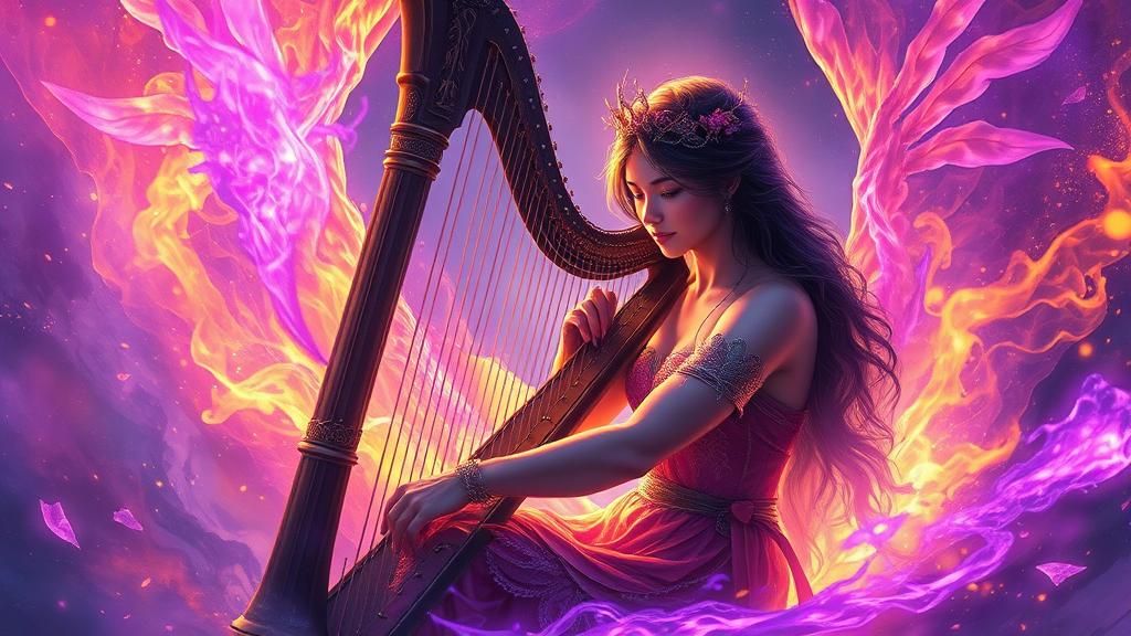 Harpist Creates Veil Between Worlds: Dark Fantasy Art