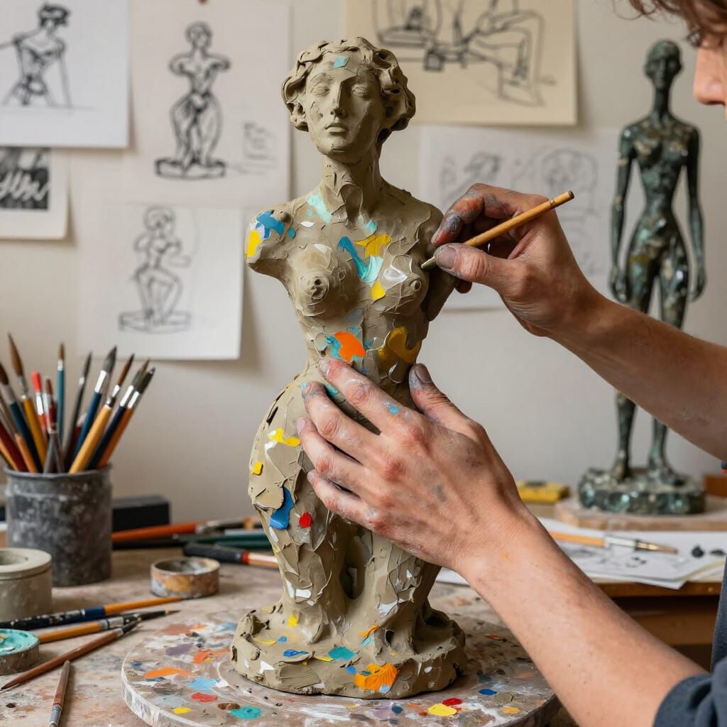 Artist's Hands Sculpting Abstract Form in Expressive Style