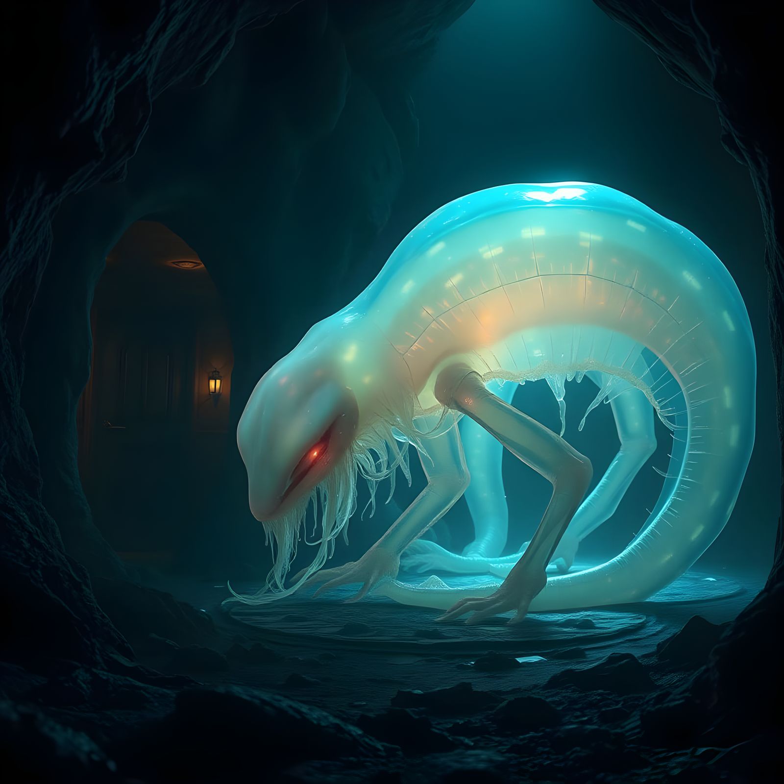 Semi-Liquid Animal Searching for Door: Hyperrealistic Render...