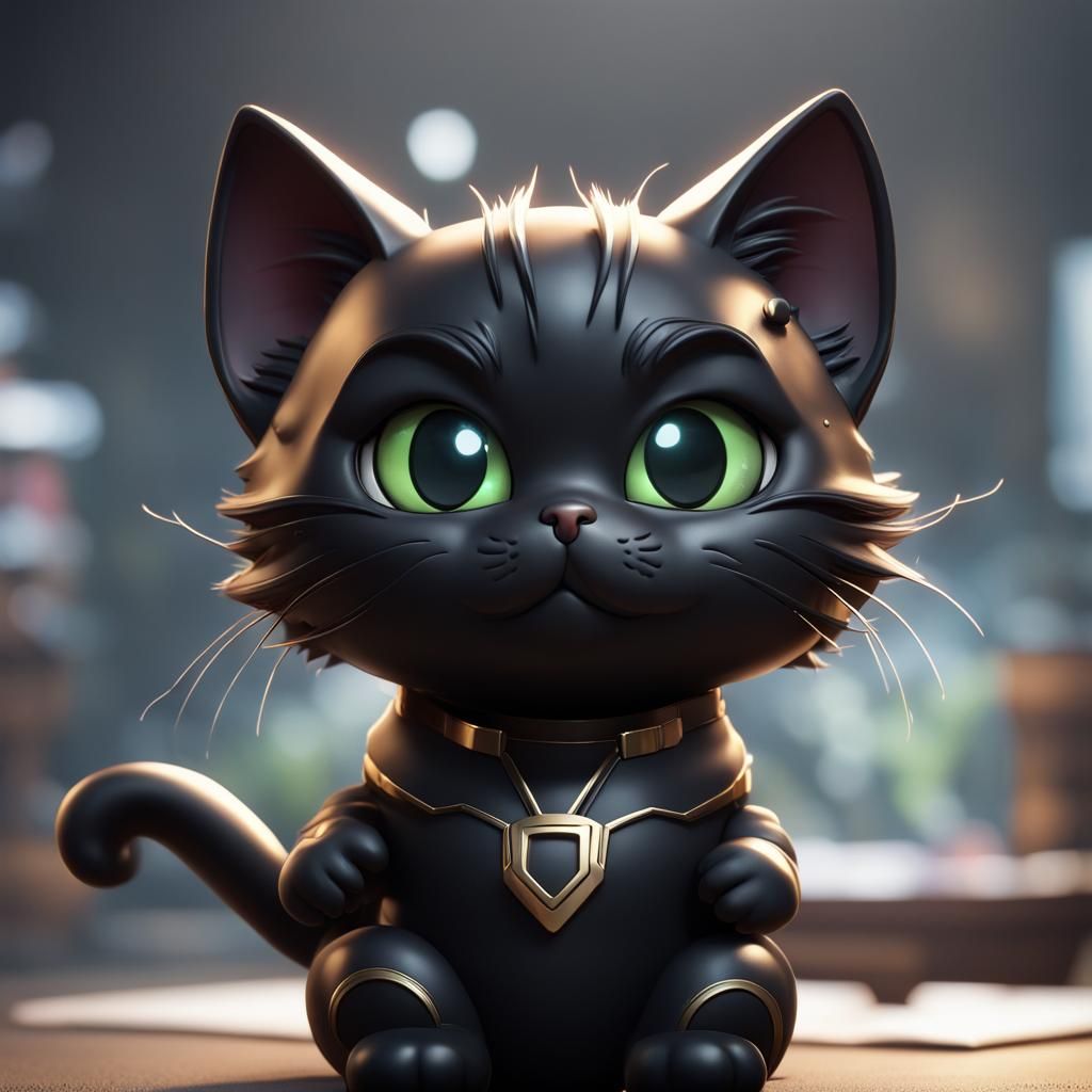 Hyperrealistic Chibi Black Cat Marvel: Detailed Art