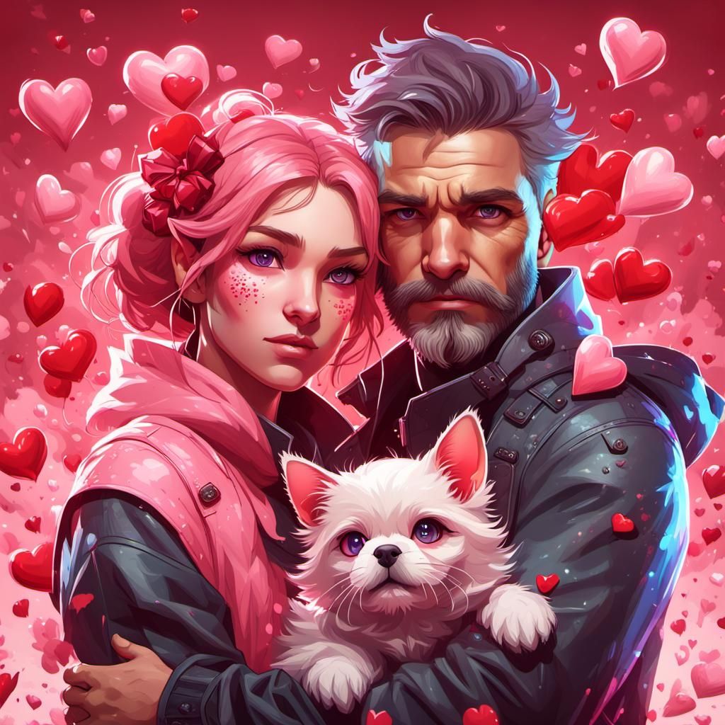 Valentine's Day Portrait with Kids and Pets