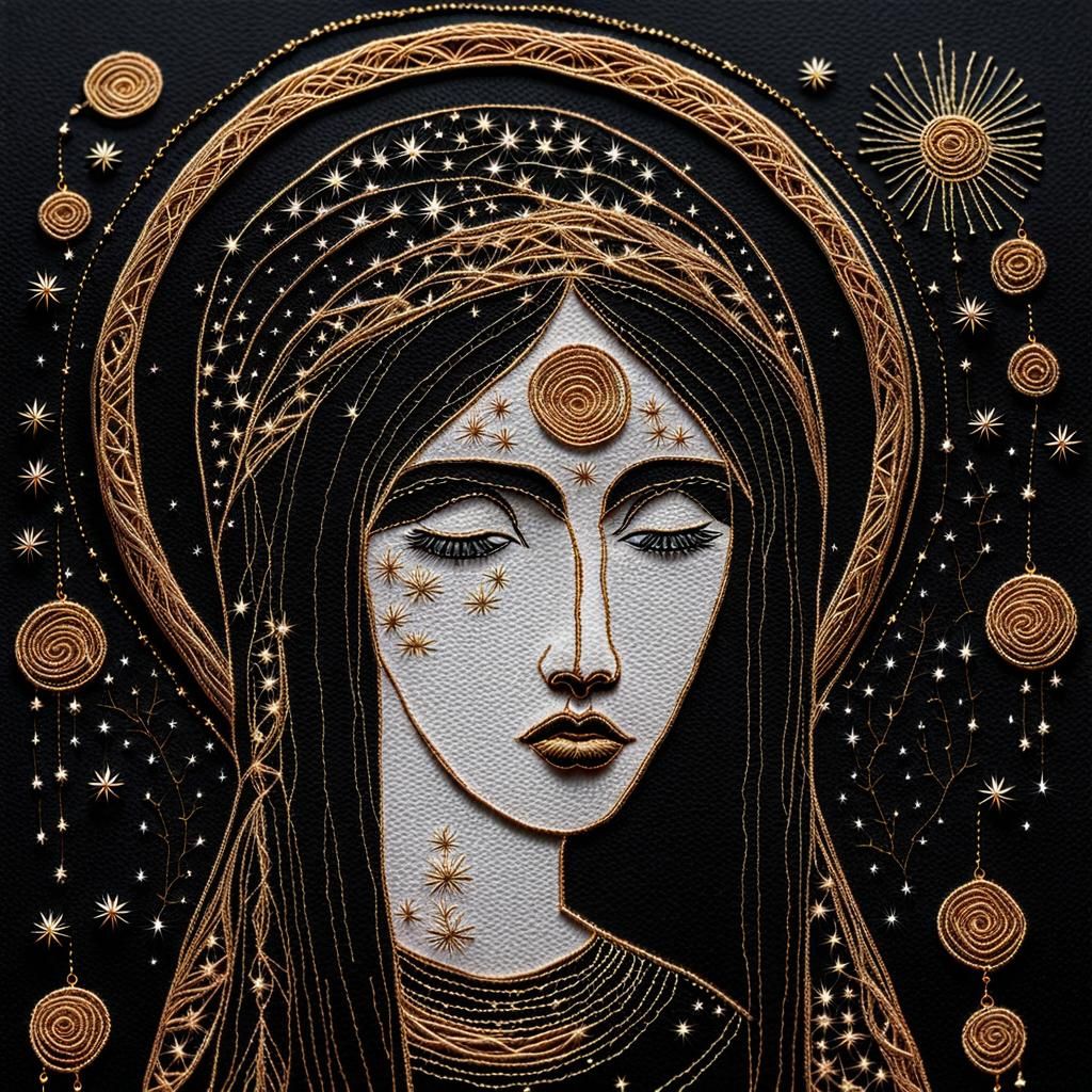Embroidered Icon of a Sad Woman