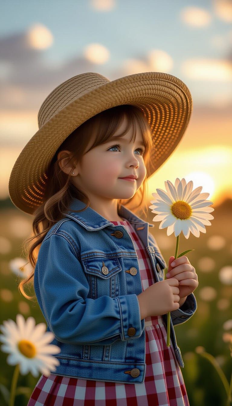 Girl with Daisy at Sunset in Renaissance Style