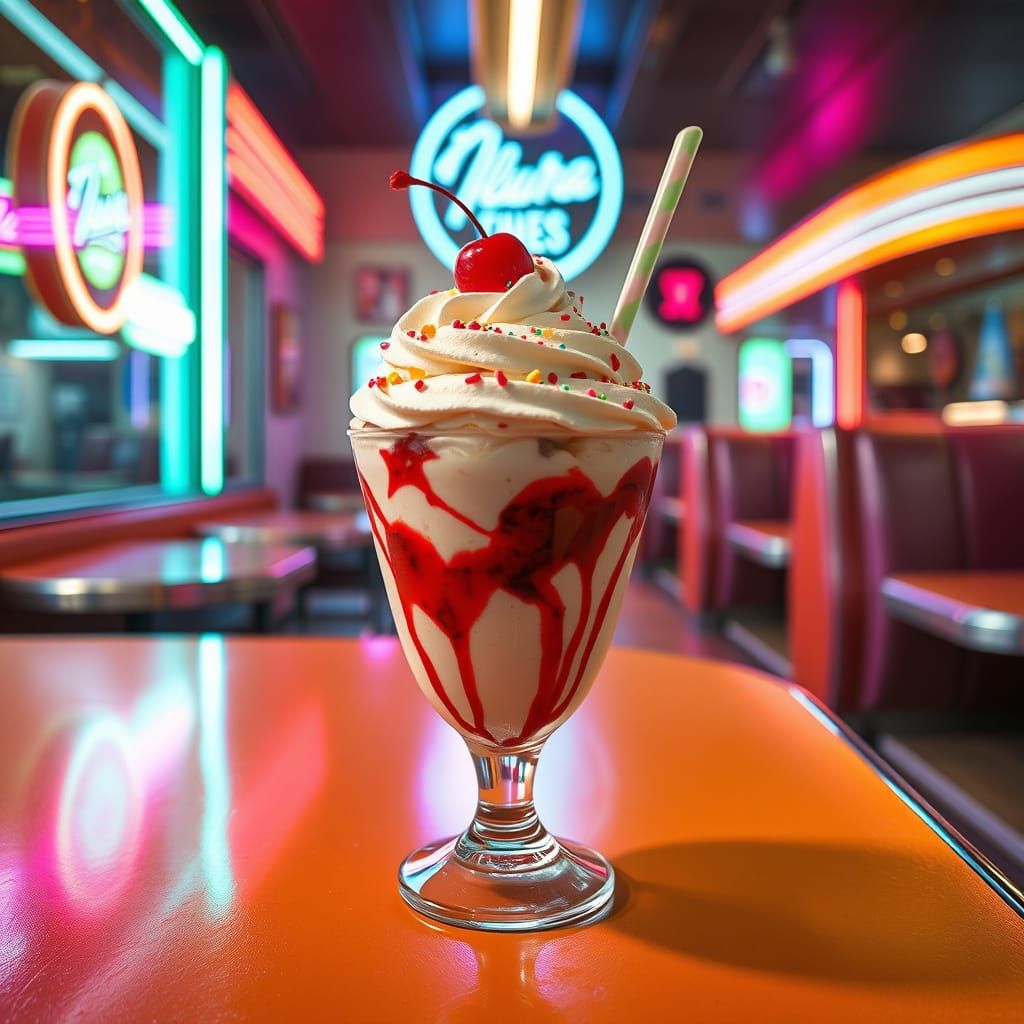 Retro Ice Cream Sundae in 50s Diner