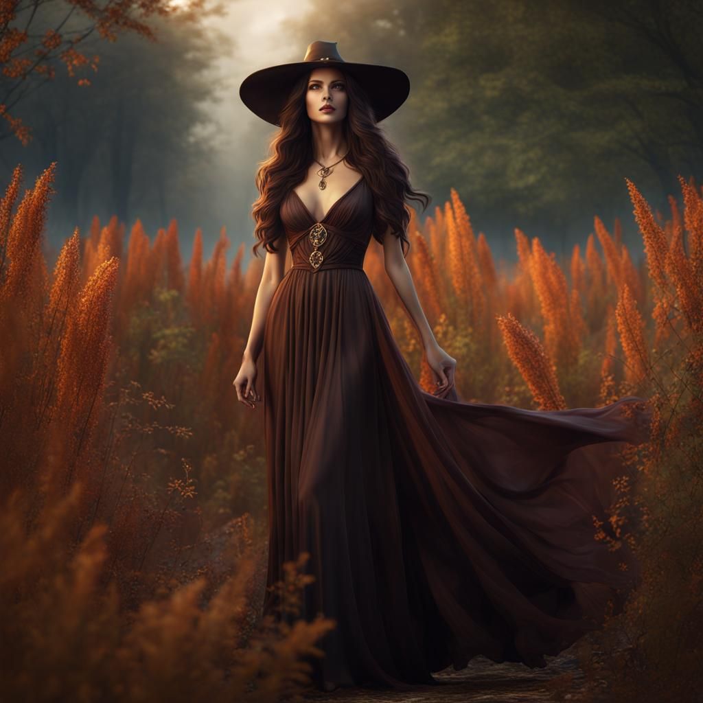 Slender Witch in a Field: Fantasy Concept Art