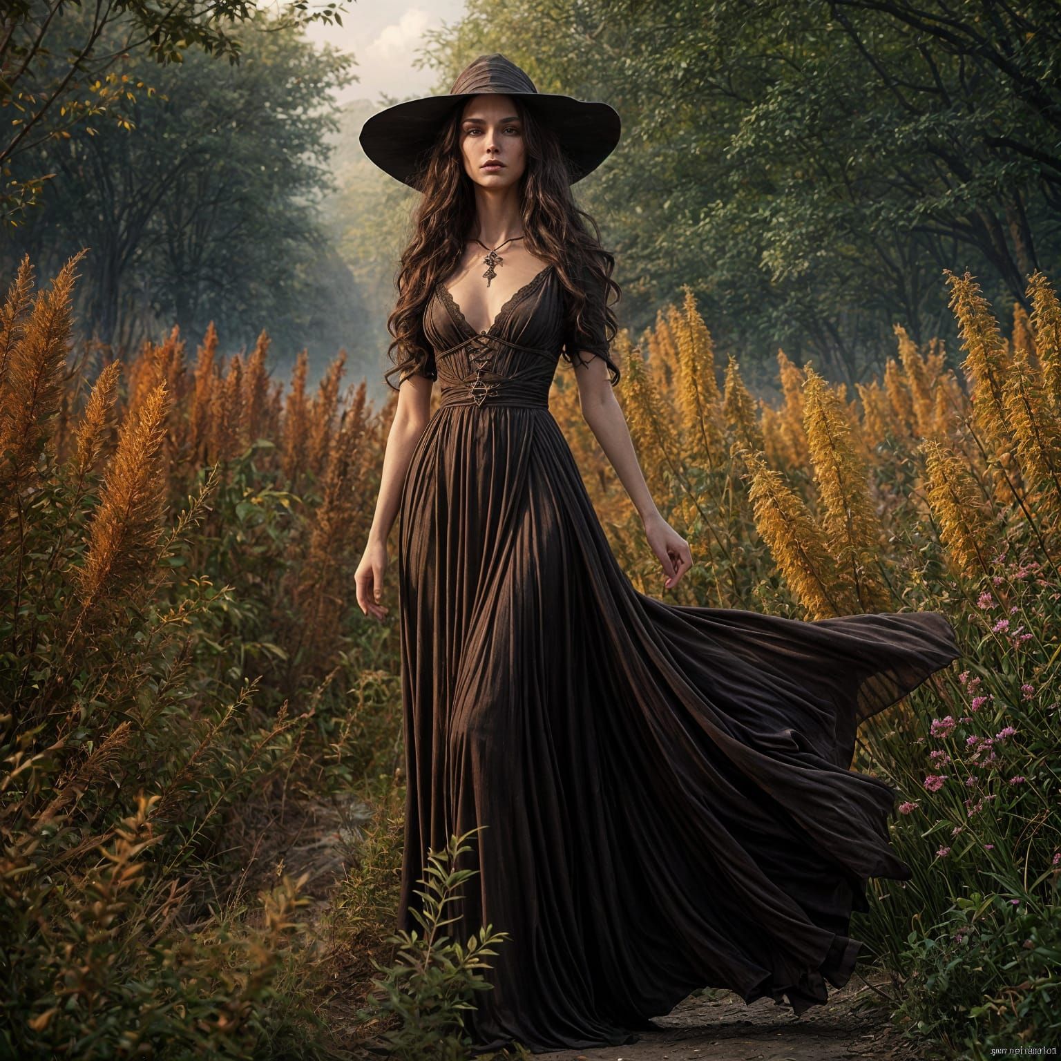 Slender Witch in a Field: Fantasy Concept Art