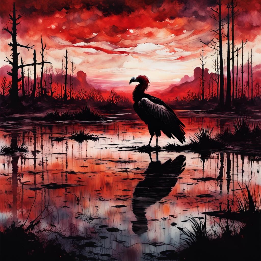 Swamp Vulture Silhouette in Expressionist Style