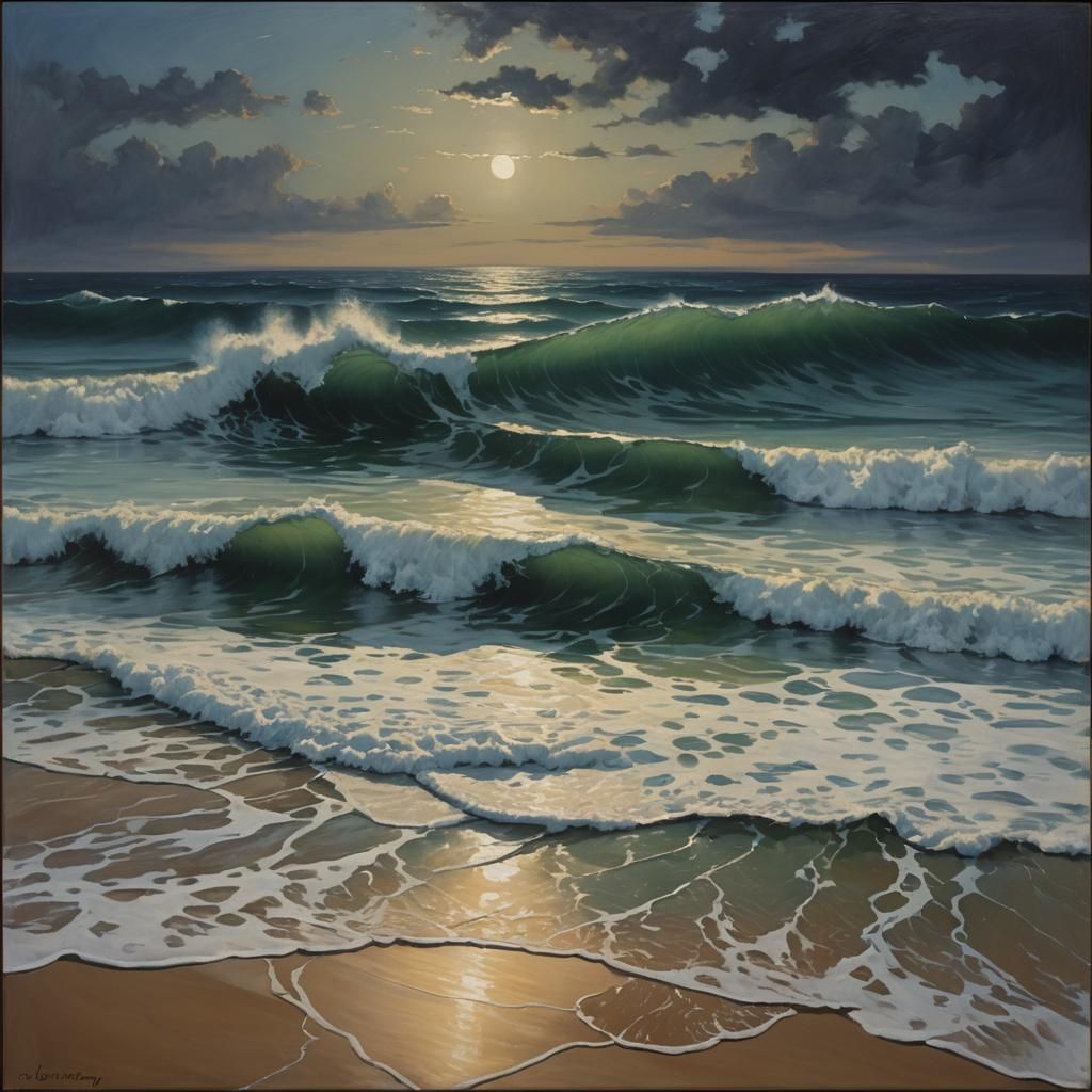 Surreal Seascape Oil Painting of Submerged Figure