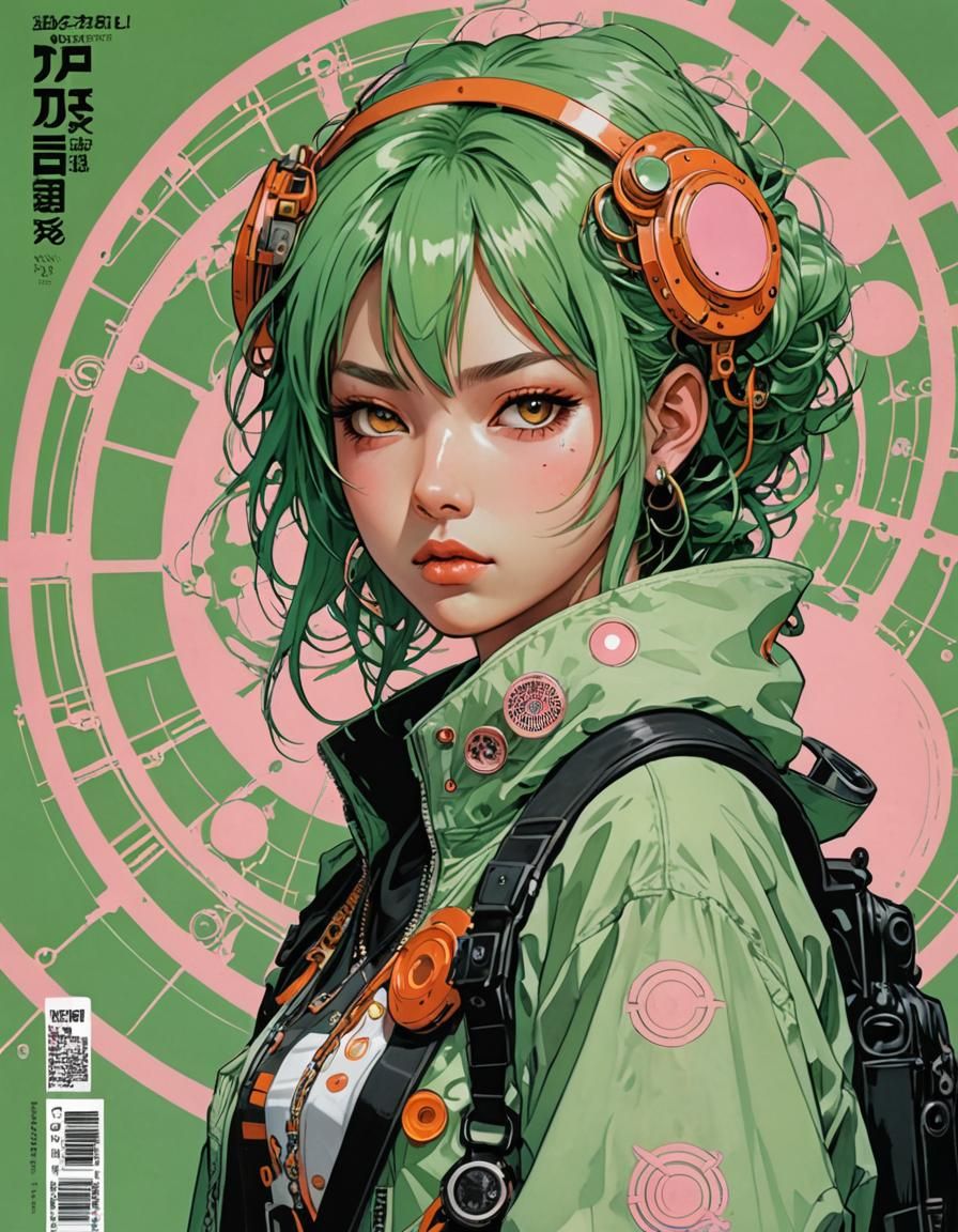 Techwear Manga Cover in Mucha Style