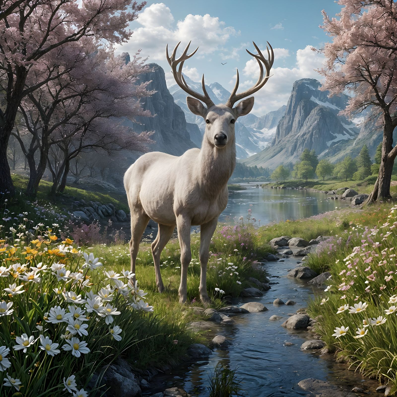 Vibrant Scandinavian Landscape with Abundant Flowers and a M...