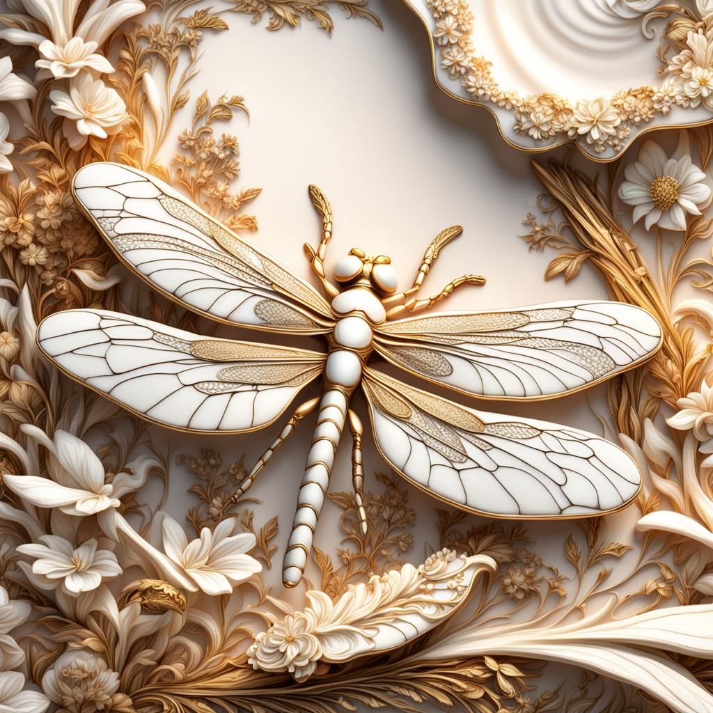 Porcelain and Gold Dragonfly