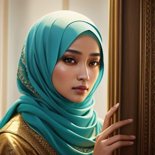 Woman in Hijab: Vibrant Oil Painting Concept Art