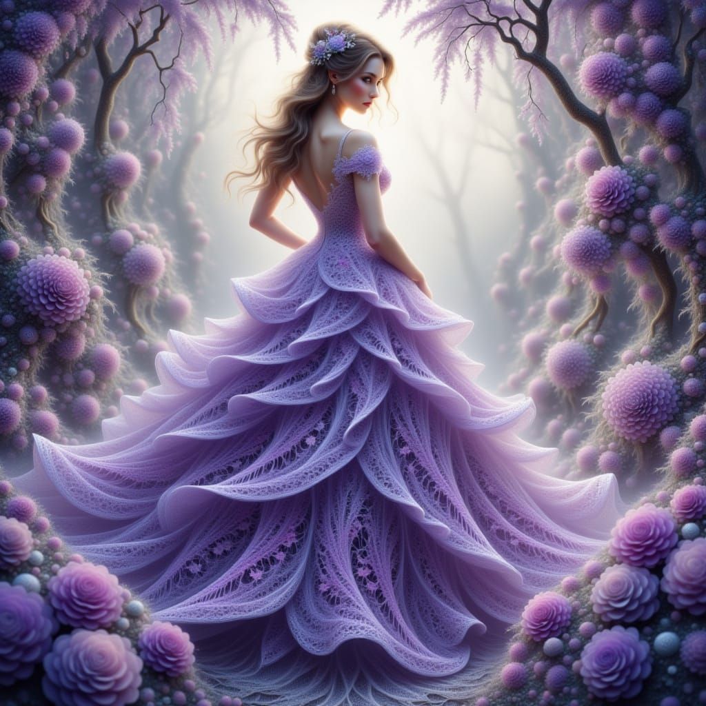 Ethereal Fantasy Ballgown in Purple Fractal Lace