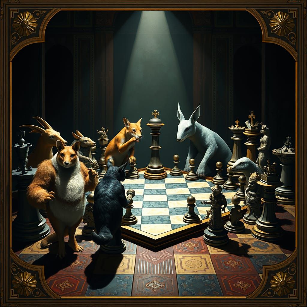 Mysterious Chessboard Gathering in a Dark Fantasy Realm