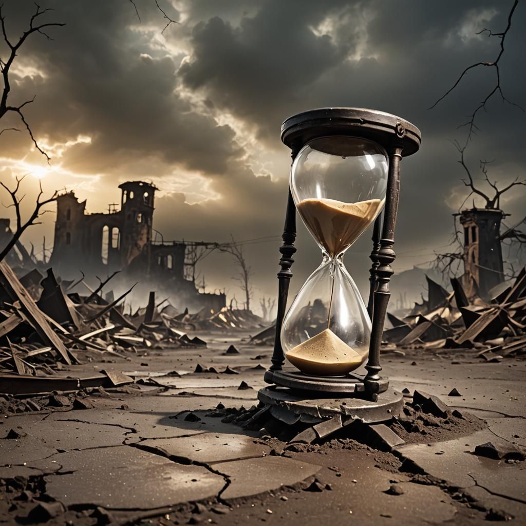 Melting Hourglass in Post-Apocalyptic Landscape