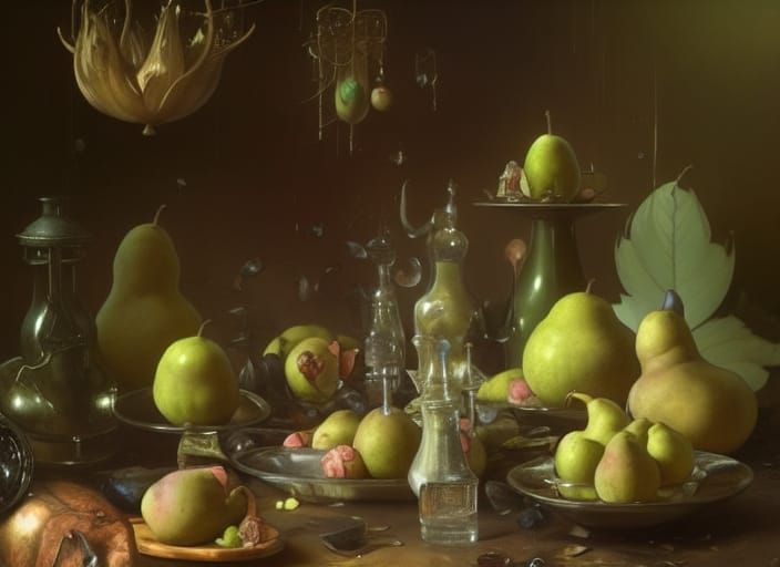 Pears on Garden Table: Hyperdetailed Concept Art