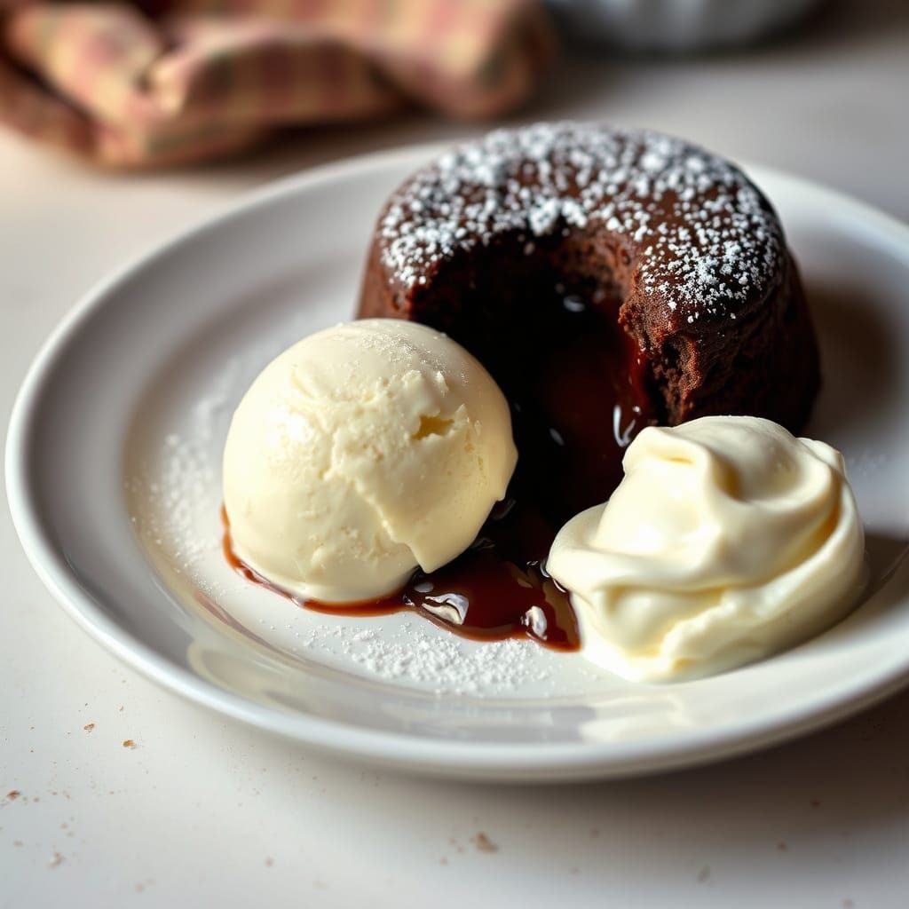 Decadent Chocolate Lava Cake with Melted Chocolate and Vanil...