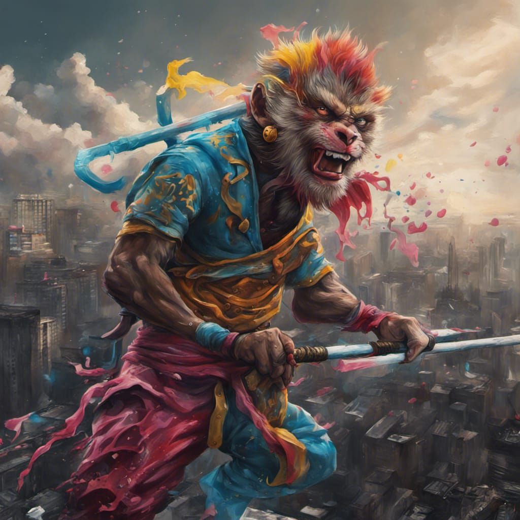 Sun Wukong Graffiti Art in Spray Paint Style