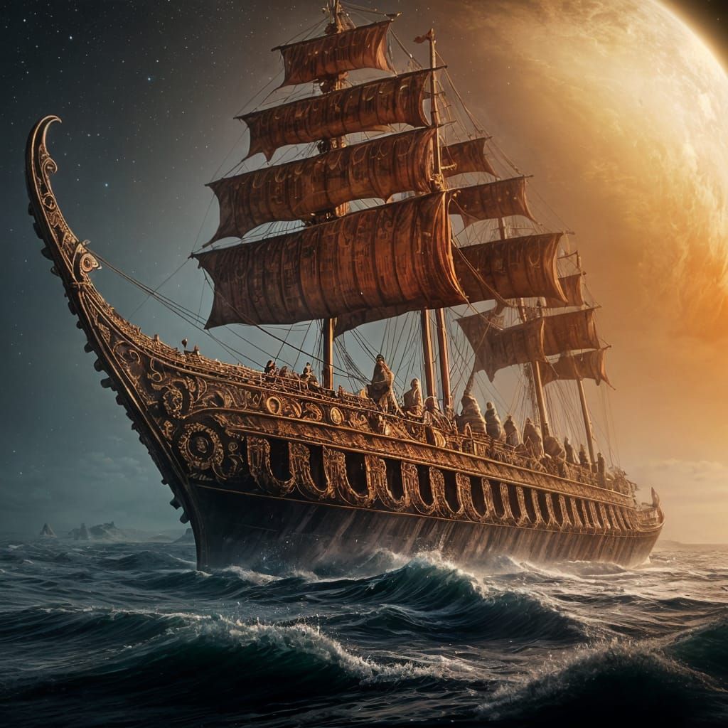 Viking Drakkar Longship Starcruiser in Orbit