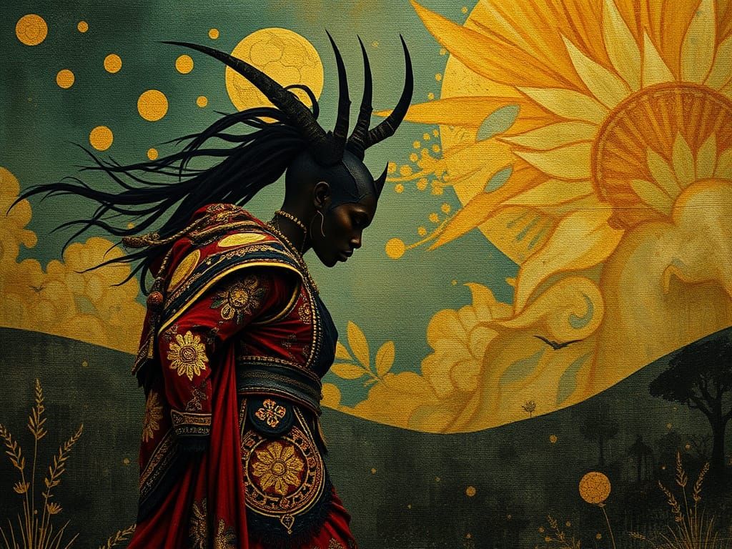 Epic Fantasy Love Scene in Vibrant African Textiles