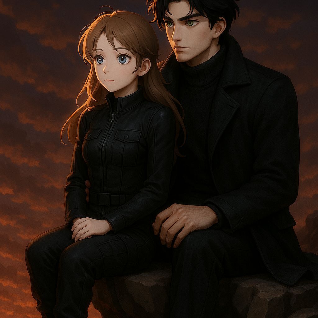 Spy Girl Hugging Man at Sunset: Anime Style