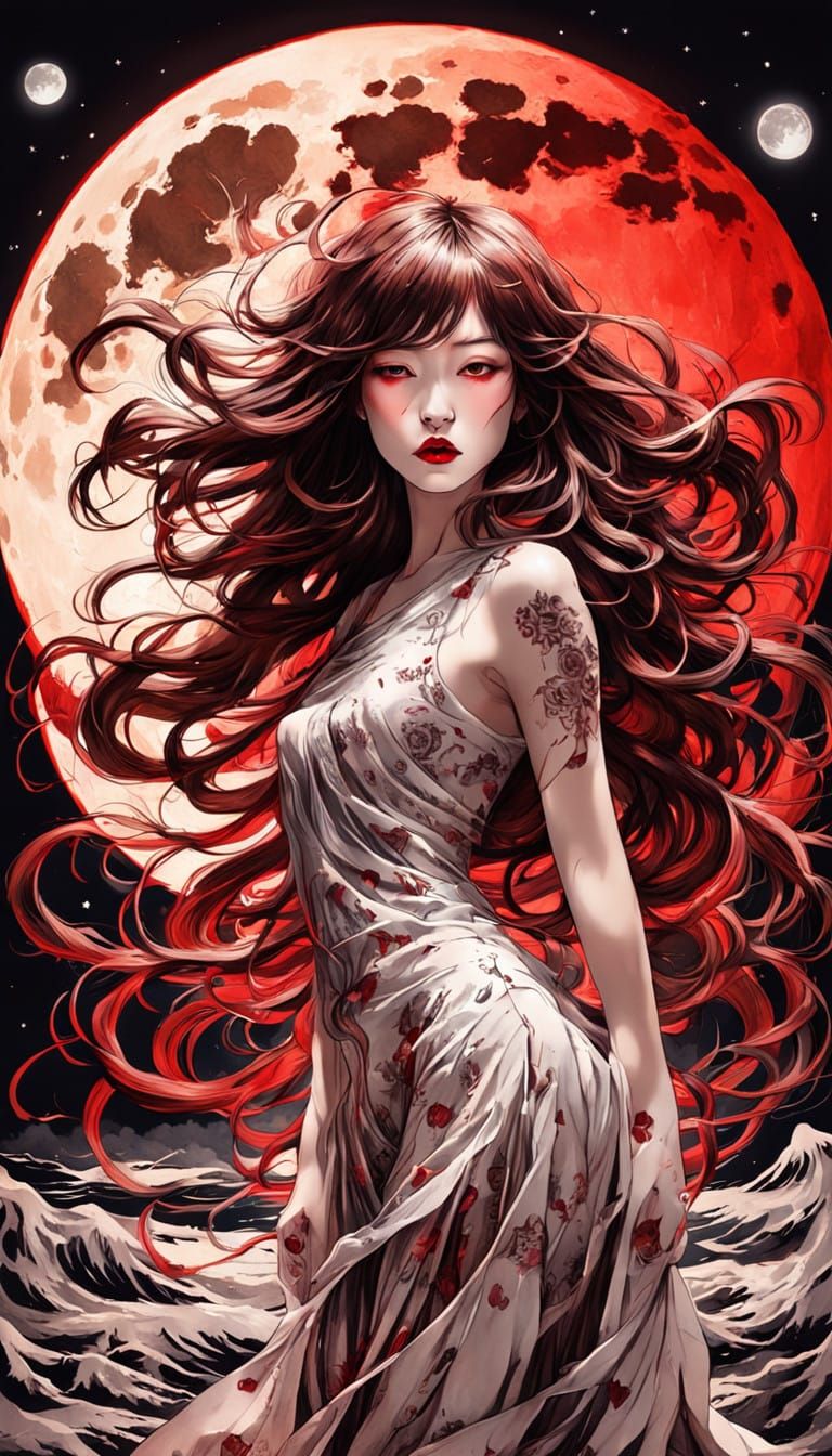 Surreal Japanese Goddess Basks in Lunar Glow