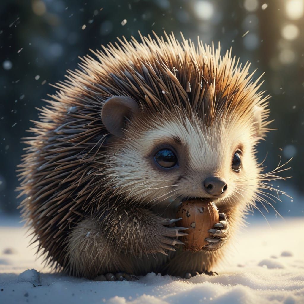 Chibi Porcupine Basks in Winter Wonderland