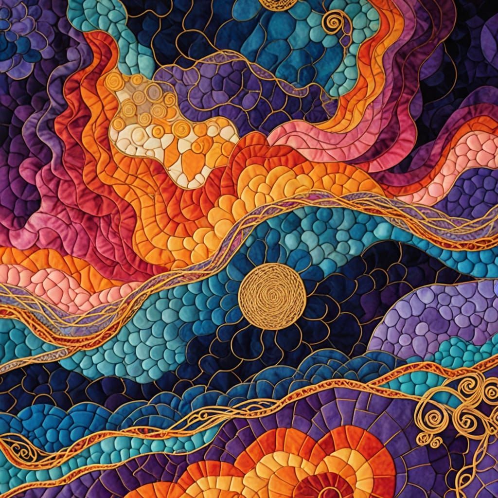 Textured Art Deco Design with Metallic Sunset Hues