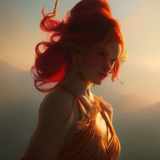 Hyperrealistic Fire Fairy Portrait in Splash Art Style