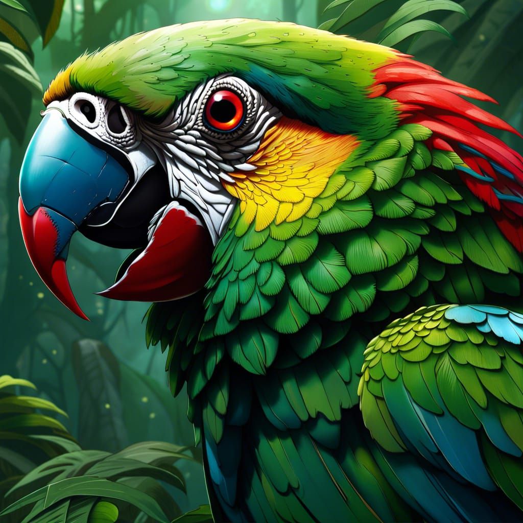 Fierce Macaw Portrait in Anime Style