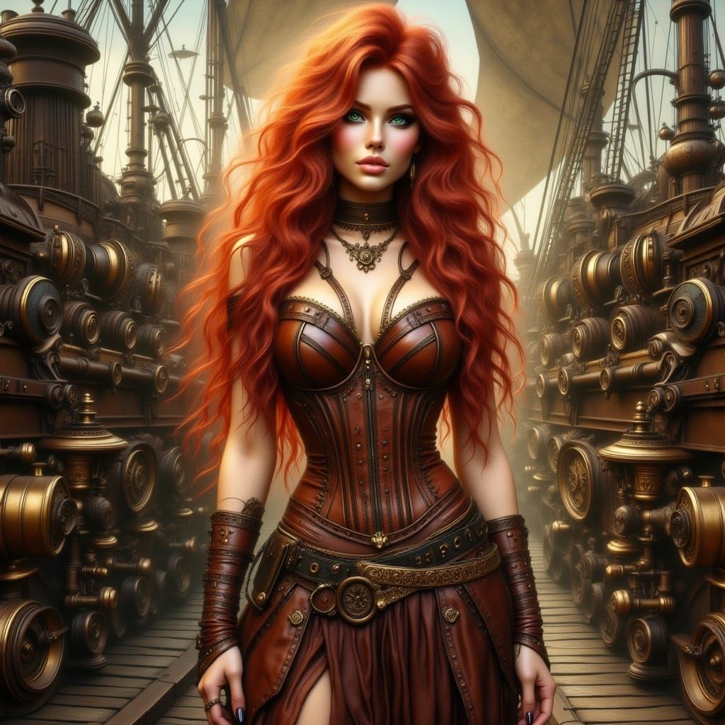 Steampunk Beauty Before Cargo Ship, Syd Mead Style