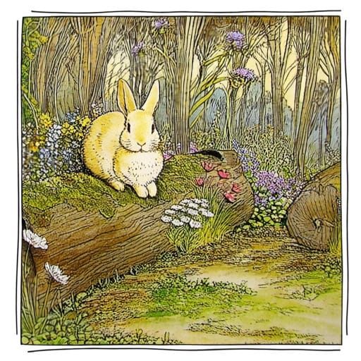 Whimsical Cottagecore Bunny in Enchanting Forest