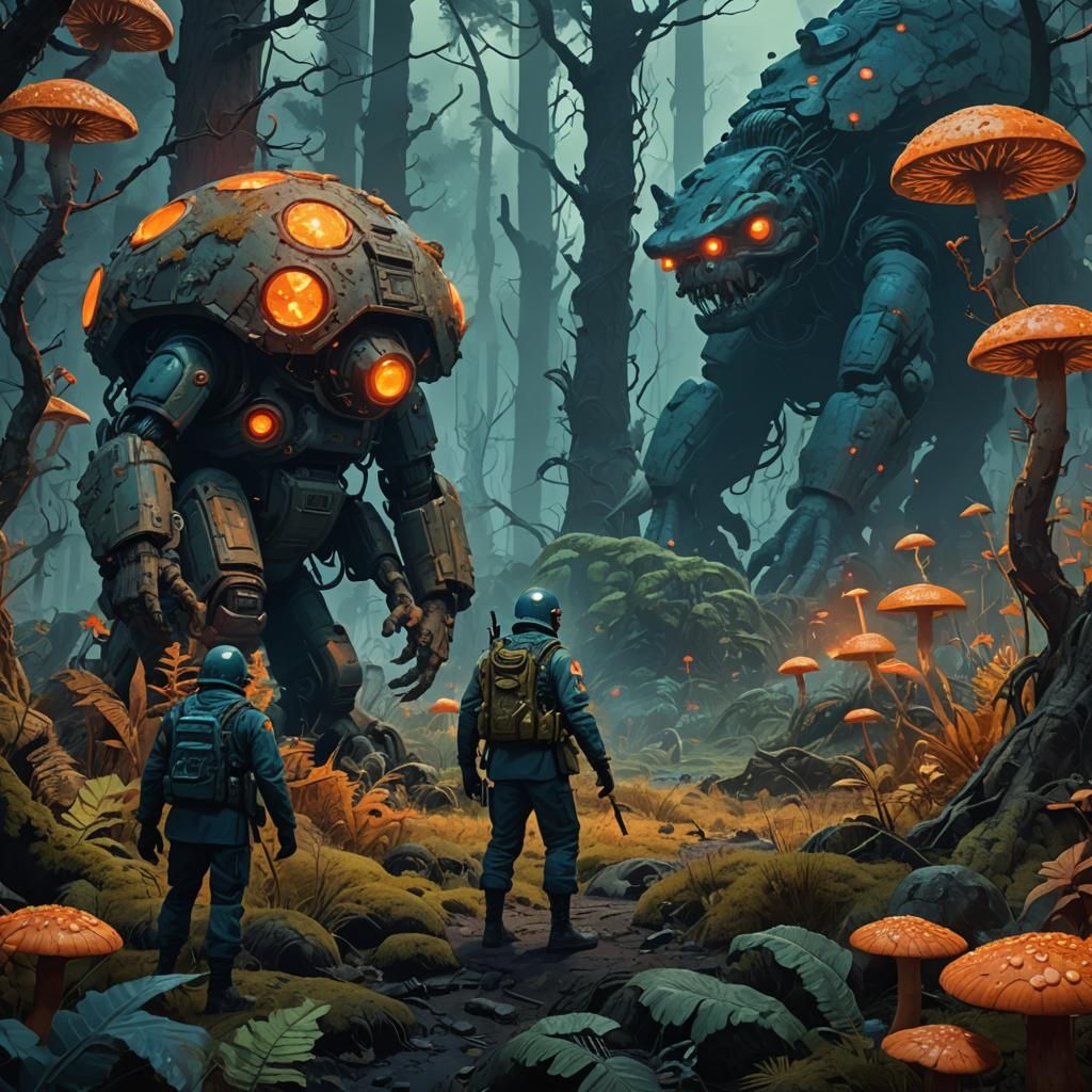 Soviet Soldier Encounter in Irradiated Forest: Fantasy Art