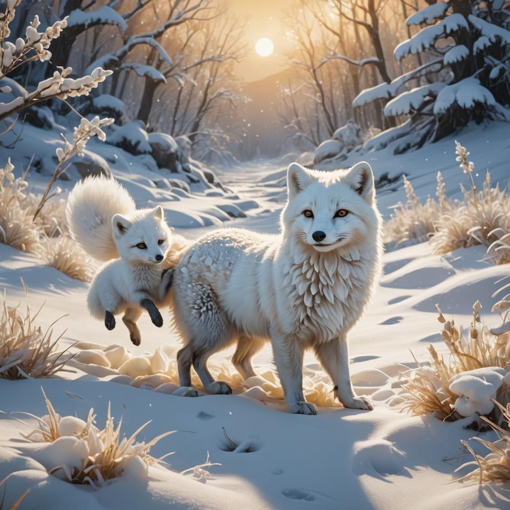 Fox and Otter Play in Winter Wonderland