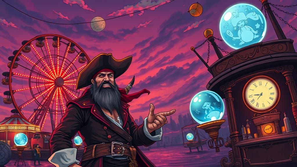 Pirate at Vintage Carnival in Comic Book Style