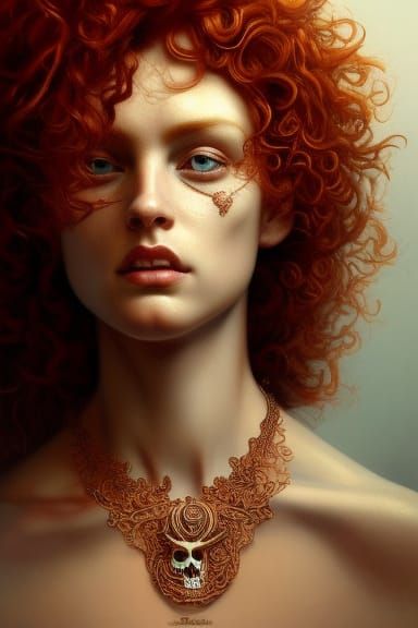 Red-Haired Goddess with Skull Necklace