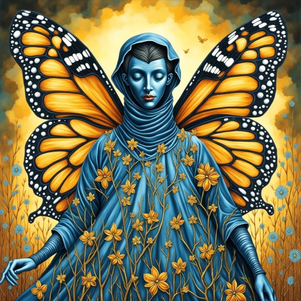 Blue Owl with Butterfly Wings, Digital Art