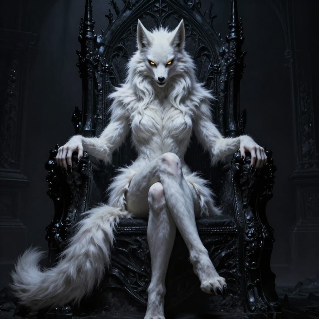 White Werewolf Queen on Gothic Throne