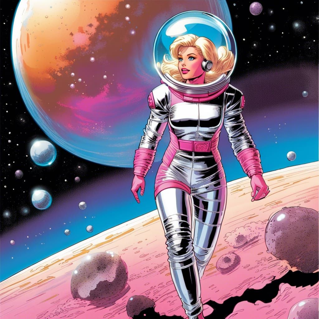 Barbie as Astronaut in Comic Book Art