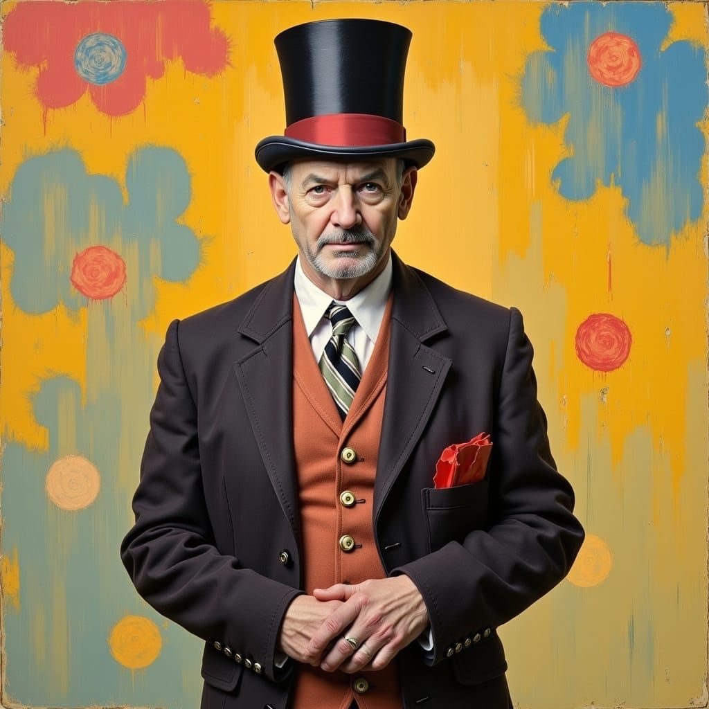 <lora:Petasum Incendit:1.0> hatter in the style of David Hoc...