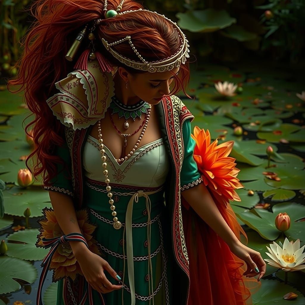 Elegant Figures in Ornate Floral Attire