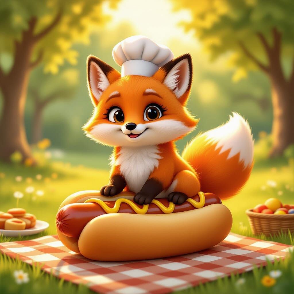 Whimsical Fox Hotdog Character at Picnic
