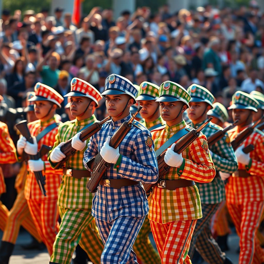 Gingham Patterned Soldiers Stand at Attention in Futuristic ...