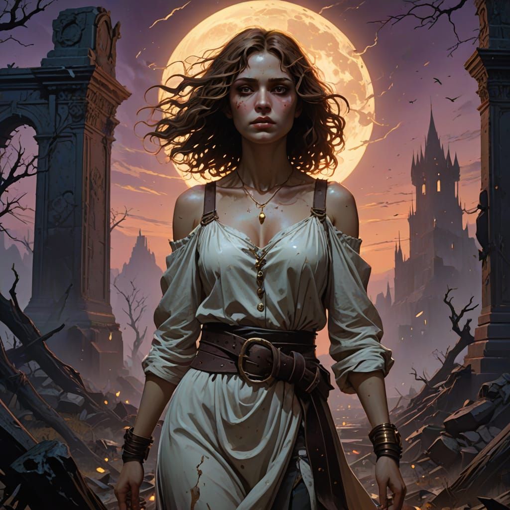 Young Girl Surrounded by Dark Fantasy